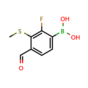 Chemical structure of (2-Fluoro-4-formyl-3-(methylthio)phenyl)boronic acid , AChemBlock AD291002