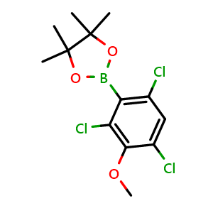 Chemical structure of 4,4,5,5-Tetramethyl-2-(2,4,6-trichloro-3-methoxyphenyl)-1,3,2-dioxaborolane , AChemBlock AD291007