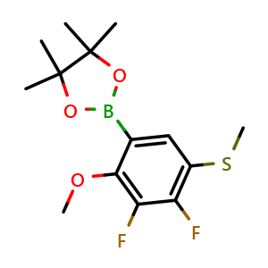 Chemical structure of 2-(3,4-Difluoro-2-methoxy-5-(methylthio)phenyl)-4,4,5,5-tetramethyl-1,3,2-dioxaborolane , AChemBlock AD291014