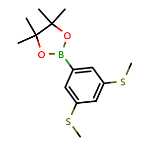 Chemical structure of 2-(3,5-Bis(methylthio)phenyl)-4,4,5,5-tetramethyl-1,3,2-dioxaborolane , AChemBlock AD291015