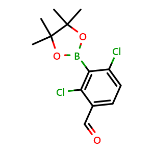 Chemical structure of 2,4-Dichloro-3-(4,4,5,5-tetramethyl-1,3,2-dioxaborolan-2-yl)benzaldehyde , AChemBlock AD291020