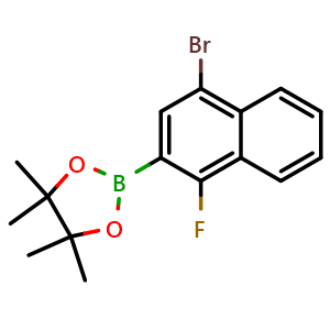 Chemical structure of 2-(4-Bromo-1-fluoronaphthalen-2-yl)-4,4,5,5-tetramethyl-1,3,2-dioxaborolane , AChemBlock AD291025