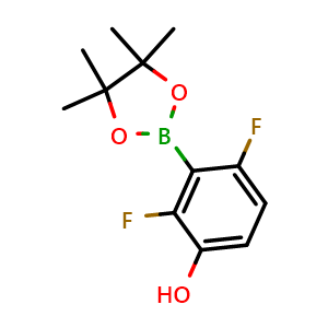 Chemical structure of 2,4-Difluoro-3-(4,4,5,5-tetramethyl-1,3,2-dioxaborolan-2-yl)phenol , AChemBlock AD291026