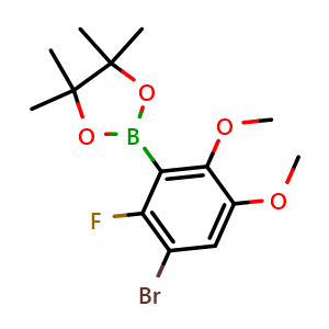 Chemical structure of 2-(3-Bromo-2-fluoro-5,6-dimethoxyphenyl)-4,4,5,5-tetramethyl-1,3,2-dioxaborolane , AChemBlock AD291035