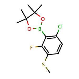 Chemical structure of 2-(6-Chloro-2-fluoro-3-(methylthio)phenyl)-4,4,5,5-tetramethyl-1,3,2-dioxaborolane , AChemBlock AD291037