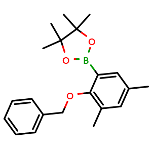 Chemical structure of 2-(2-(Benzyloxy)-3,5-dimethylphenyl)-4,4,5,5-tetramethyl-1,3,2-dioxaborolane , AChemBlock AD291057