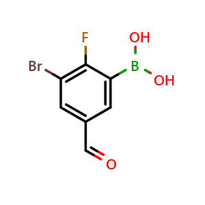 Chemical structure of (3-Bromo-2-fluoro-5-formylphenyl)boronic acid , AChemBlock AD291058