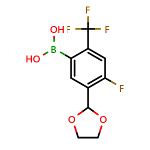 Chemical structure of (5-(1,3-Dioxolan-2-yl)-4-fluoro-2-(trifluoromethyl)phenyl)boronic acid , AChemBlock AD291071