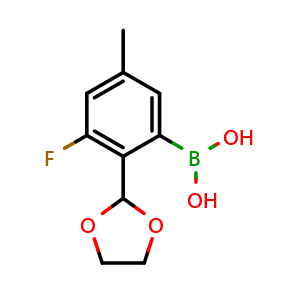 Chemical structure of (2-(1,3-Dioxolan-2-yl)-3-fluoro-5-methylphenyl)boronic acid , AChemBlock AD291077