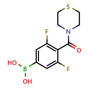 Chemical structure of (3,5-Difluoro-4-(thiomorpholine-4-carbonyl)phenyl)boronic acid , AChemBlock AD291078