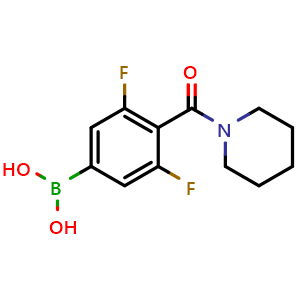 Chemical structure of (3,5-Difluoro-4-(piperidine-1-carbonyl)phenyl)boronic acid , AChemBlock AD291080