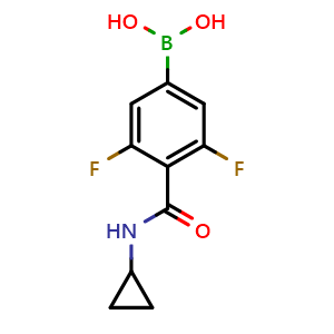 Chemical structure of (4-(Cyclopropylcarbamoyl)-3,5-difluorophenyl)boronic acid , AChemBlock AD291083