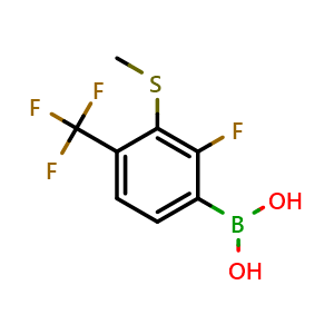 Chemical structure of (2-Fluoro-3-(methylthio)-4-(trifluoromethyl)phenyl)boronic acid , AChemBlock AD291092