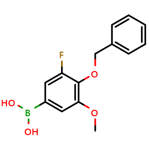 Chemical structure of (4-(Benzyloxy)-3-fluoro-5-methoxyphenyl)boronic acid , AChemBlock AD291099