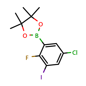 Chemical structure of 2-(5-Chloro-2-fluoro-3-iodophenyl)-4,4,5,5-tetramethyl-1,3,2-dioxaborolane , AChemBlock AD291107