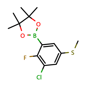 Chemical structure of 2-(3-Chloro-2-fluoro-5-(methylthio)phenyl)-4,4,5,5-tetramethyl-1,3,2-dioxaborolane , AChemBlock AD291112