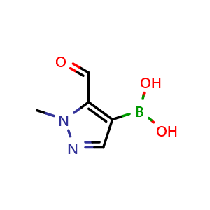 Chemical structure of (5-Formyl-1-methyl-1H-pyrazol-4-yl)boronic acid , AChemBlock AD291117