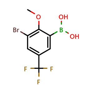 Chemical structure of (3-Bromo-2-methoxy-5-(trifluoromethyl)phenyl)boronic acid , AChemBlock AD291123