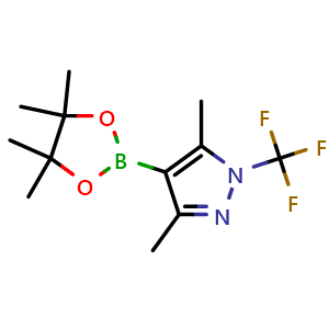 Chemical structure of 3,5-Dimethyl-4-(4,4,5,5-tetramethyl-1,3,2-dioxaborolan-2-yl)-1-(trifluoromethyl)-1H-pyrazole , AChemBlock AD291125