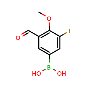 Chemical structure of (3-Fluoro-5-formyl-4-methoxyphenyl)boronic acid , AChemBlock AD291137