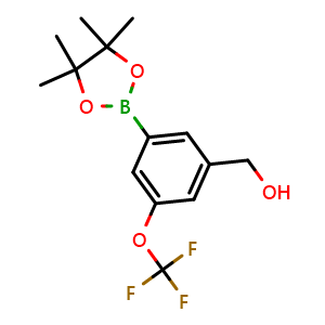 Chemical structure of (3-(4,4,5,5-Tetramethyl-1,3,2-dioxaborolan-2-yl)-5-(trifluoromethoxy)phenyl)methanol , AChemBlock AD291150