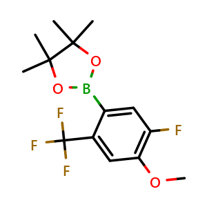 Chemical structure of 2-(5-Fluoro-4-methoxy-2-(trifluoromethyl)phenyl)-4,4,5,5-tetramethyl-1,3,2-dioxaborolane , AChemBlock AD291154