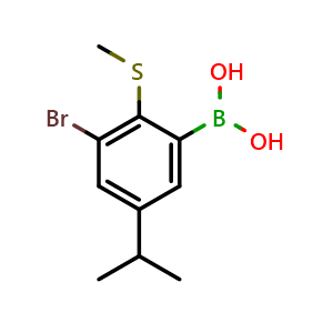 Chemical structure of (3-Bromo-5-isopropyl-2-(methylthio)phenyl)boronic acid , AChemBlock AD291190