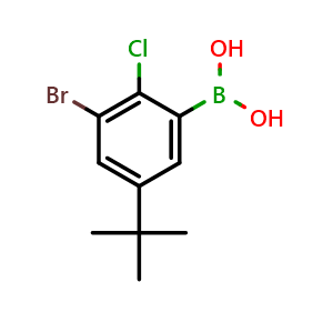 Chemical structure of (3-Bromo-5-(tert-butyl)-2-chlorophenyl)boronic acid , AChemBlock AD291194