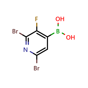 Chemical structure of (2,6-Dibromo-3-fluoropyridin-4-yl)boronic acid , AChemBlock AD291195