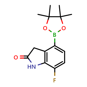 Chemical structure of 7-Fluoro-4-(4,4,5,5-tetramethyl-1,3,2-dioxaborolan-2-yl)indolin-2-one , AChemBlock AD291213