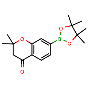 Chemical structure of 2,2-Dimethyl-7-(4,4,5,5-tetramethyl-1,3,2-dioxaborolan-2-yl)chroman-4-one , AChemBlock AD291214