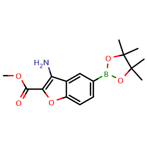 Chemical structure of Methyl 3-amino-5-(4,4,5,5-tetramethyl-1,3,2-dioxaborolan-2-yl)benzofuran-2-carboxylate , AChemBlock AD291220