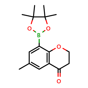 Chemical structure of 6-Methyl-8-(4,4,5,5-tetramethyl-1,3,2-dioxaborolan-2-yl)chroman-4-one , AChemBlock AD291223