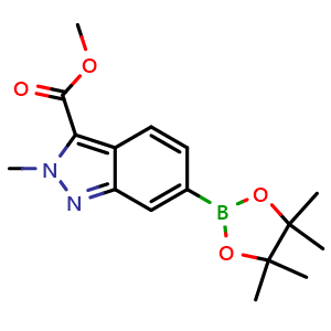 Chemical structure of Methyl 2-methyl-6-(4,4,5,5-tetramethyl-1,3,2-dioxaborolan-2-yl)-2H-indazole-3-carboxylate , AChemBlock AD291225