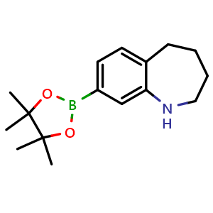 Chemical structure of 8-(4,4,5,5-Tetramethyl-1,3,2-dioxaborolan-2-yl)-2,3,4,5-tetrahydro-1H-benzo[b]azepine , AChemBlock AD291229
