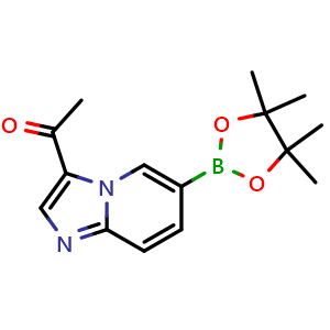 Chemical structure of 1-(6-(4,4,5,5-Tetramethyl-1,3,2-dioxaborolan-2-yl)imidazo[1,2-a]pyridin-3-yl)ethan-1-one , AChemBlock AD291232