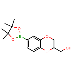 Chemical structure of (6-(4,4,5,5-Tetramethyl-1,3,2-dioxaborolan-2-yl)-2,3-dihydrobenzo[b][1,4]dioxin-2-yl)methanol , AChemBlock AD291233