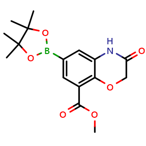 Chemical structure of Methyl 3-oxo-6-(4,4,5,5-tetramethyl-1,3,2-dioxaborolan-2-yl)-3,4-dihydro-2H-benzo[b][1,4]oxazine-8-carboxylate , AChemBlock AD291234
