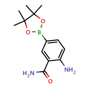 Chemical structure of 2-Amino-5-(4,4,5,5-tetramethyl-1,3,2-dioxaborolan-2-yl)benzamide , AChemBlock AD291235
