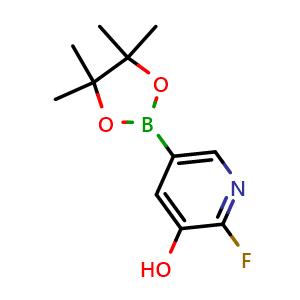 Chemical structure of 2-Fluoro-5-(4,4,5,5-tetramethyl-1,3,2-dioxaborolan-2-yl)pyridin-3-ol , AChemBlock AD291236