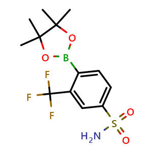 Chemical structure of 4-(4,4,5,5-Tetramethyl-1,3,2-dioxaborolan-2-yl)-3-(trifluoromethyl)benzenesulfonamide , AChemBlock AD291239