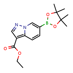 Chemical structure of Ethyl 6-(4,4,5,5-tetramethyl-1,3,2-dioxaborolan-2-yl)pyrazolo[1,5-a]pyridine-3-carboxylate , AChemBlock AD291242