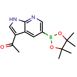 Chemical structure of 1-(5-(4,4,5,5-Tetramethyl-1,3,2-dioxaborolan-2-yl)-1H-pyrrolo[2,3-b]pyridin-3-yl)ethan-1-one , AChemBlock AD291244