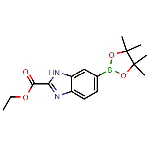 Chemical structure of Ethyl 6-(4,4,5,5-tetramethyl-1,3,2-dioxaborolan-2-yl)-1H-benzo[d]imidazole-2-carboxylate , AChemBlock AD291247
