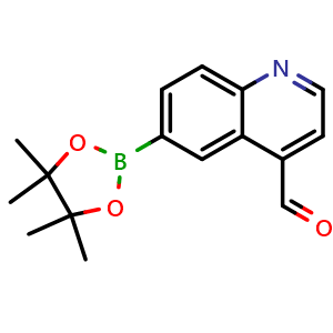 Chemical structure of 6-(4,4,5,5-Tetramethyl-1,3,2-dioxaborolan-2-yl)quinoline-4-carbaldehyde , AChemBlock AD291249