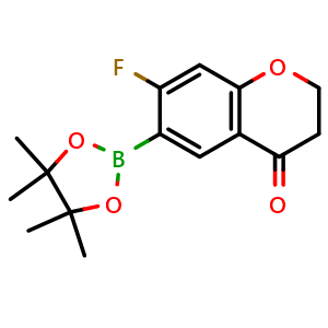 Chemical structure of 7-Fluoro-6-(4,4,5,5-tetramethyl-1,3,2-dioxaborolan-2-yl)chroman-4-one , AChemBlock AD291251