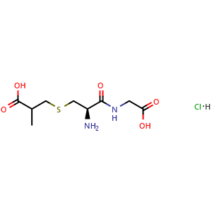 Chemical structure of 3-(((R)-2-Amino-3-((carboxymethyl)amino)-3-oxopropyl)thio)-2-methylpropanoic acid hydrochloride , AChemBlock AD291265