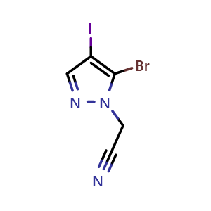 Chemical structure of 2-(5-Bromo-4-iodo-1H-pyrazol-1-yl)acetonitrile , AChemBlock AD291269