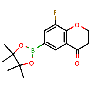 Chemical structure of 8-Fluoro-6-(4,4,5,5-tetramethyl-1,3,2-dioxaborolan-2-yl)chroman-4-one , AChemBlock AD291270