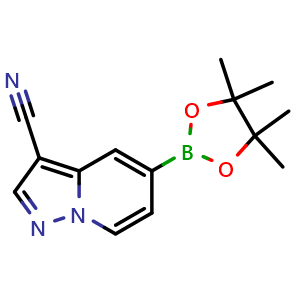 Chemical structure of 5-(4,4,5,5-Tetramethyl-1,3,2-dioxaborolan-2-yl)pyrazolo[1,5-a]pyridine-3-carbonitrile , AChemBlock AD291275